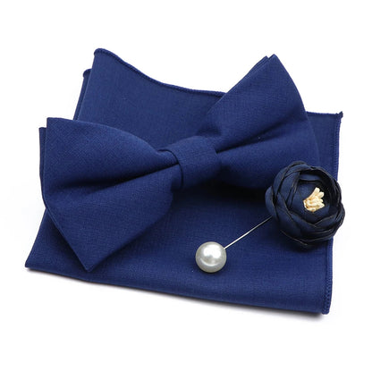 Mens Wedding Bowtie Brooch Set Romantic Solid Color Bamboo Fiber Bowknot Flower Lapel Pin Blue Pink Cravat Suit Shirt Accessory Good Vibrations