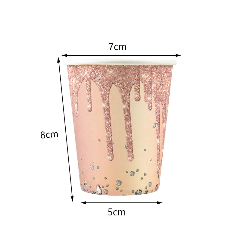 Rose Gold Disposable Tableware Diamond Pattern Paper Cups Plates Straws Table Decoration Wedding Birthday Party Supplies Good Vibrations