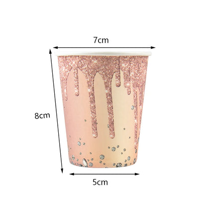 Rose Gold Disposable Tableware Diamond Pattern Paper Cups Plates Straws Table Decoration Wedding Birthday Party Supplies Good Vibrations