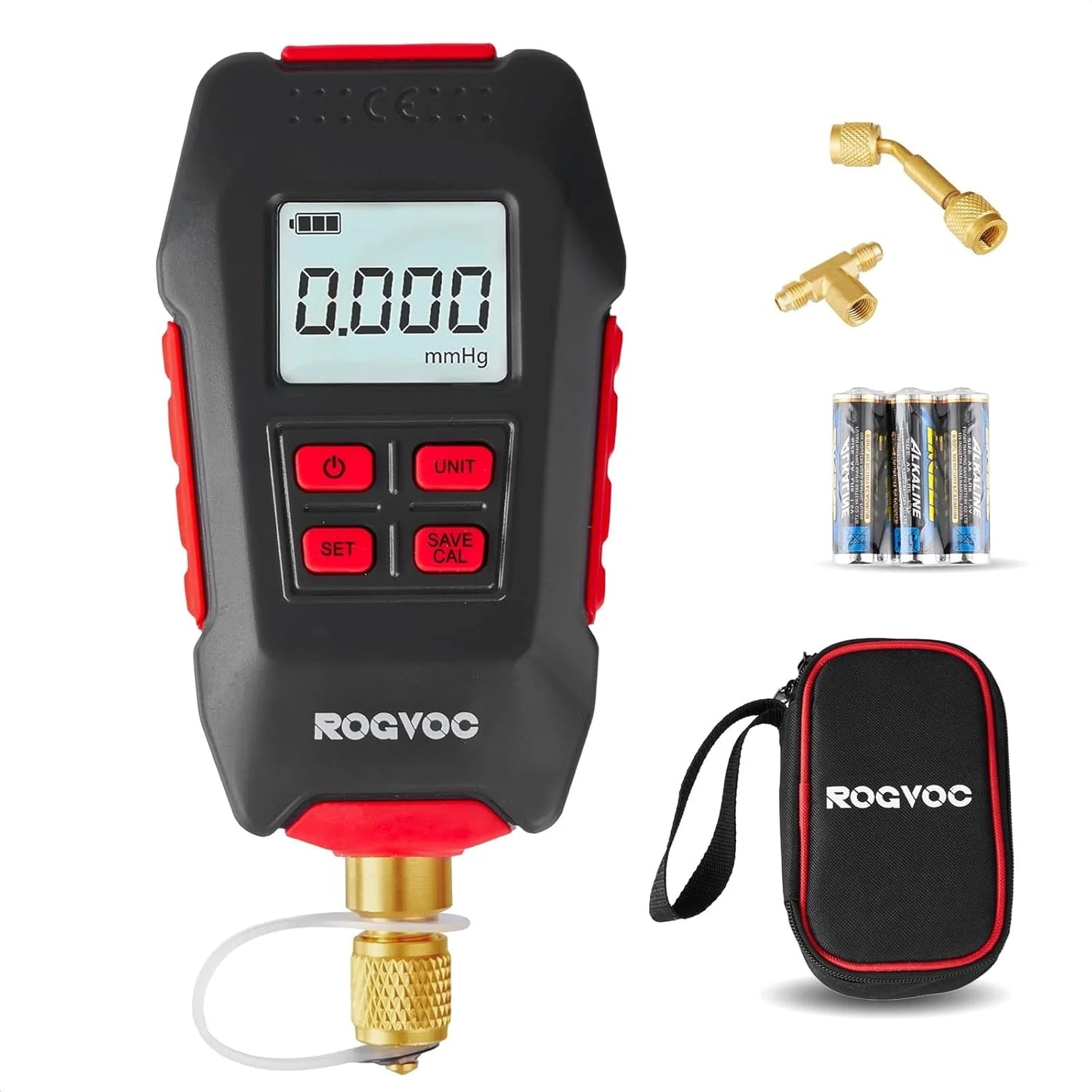 RV-VG90 Digital Vacuum Gauge, HVAC Micron Vacuum Gauge Tester, Digital Vacuum Micron Gauge Set with Buzzer Alarm Good Vibrations