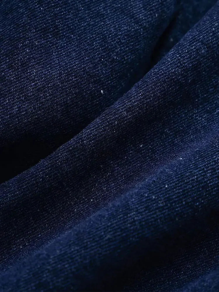 2025 Women's Fashion Flip Pocket Decoration Short Flip Collar Slim fit denim Top + Asymmetric Denim Skirt 2 Piece Set Good Vibrations