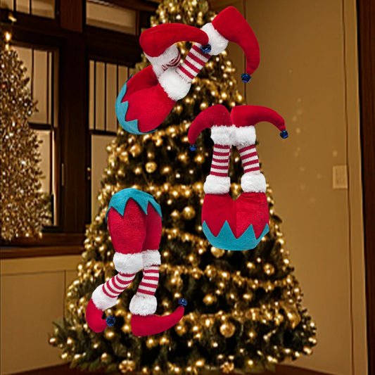 Elf Legs Santa Claus Legs Christmas Tree Picks Striped Plush Stuffed Hanging Ornaments Leg Picks Christmas Tree Party Decoration Good Vibrations