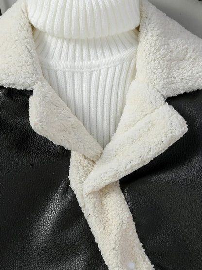 2024 Baby Boys Black Leather Coats Winter Fashion Turn-down Collar Jackets Thick Warm Outerwear Children Clothes For 3M-3Y Good Vibrations