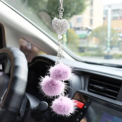Fashion Diamond Car Accessorie Bling Hairball Pendant Auto Rearview Mirror Pendant Birthday Gift Auto Decoraction Ornaments Good Vibrations