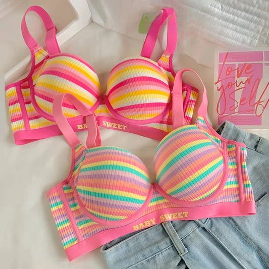 Sexy Bra for Women Tops Dopamine Rainbow Girl Seamless Bra Steel Ring Free Underwear Lingerie Bralette Good Vibrations