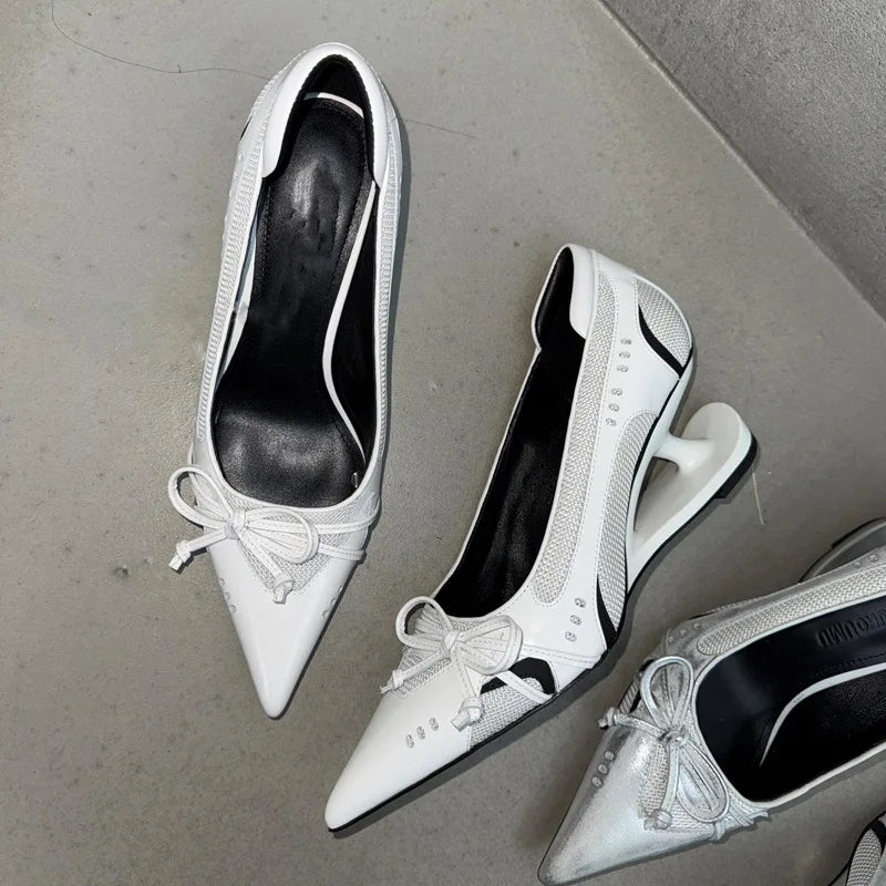 Women's High Heels Bow Mary Jane Shoes New Designer Shallow Single Shoes Non-Slip Women Casual Shoes Slip on Pointed Toe Pumps Good Vibrations