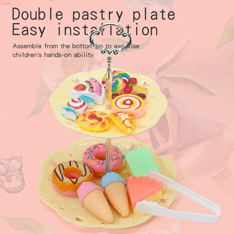 Tea Party Pretend Play Toys Kitchen Coffee Tea Set Afternoon Tea Food Dessert Cake Bread Educational Toy Birthday Christmas Gift Good Vibrations