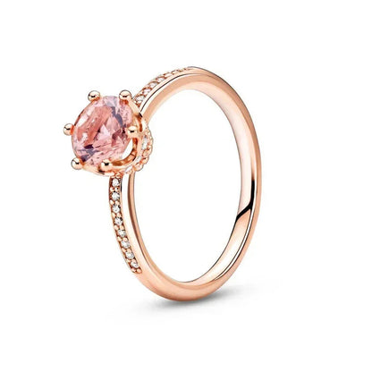 Fashion Jewelry 925 Sterling Silver Classic Rose Gold Series Ring Shining Crown Charm Ring Women's Birthday Exquisite Gift Good Vibrations