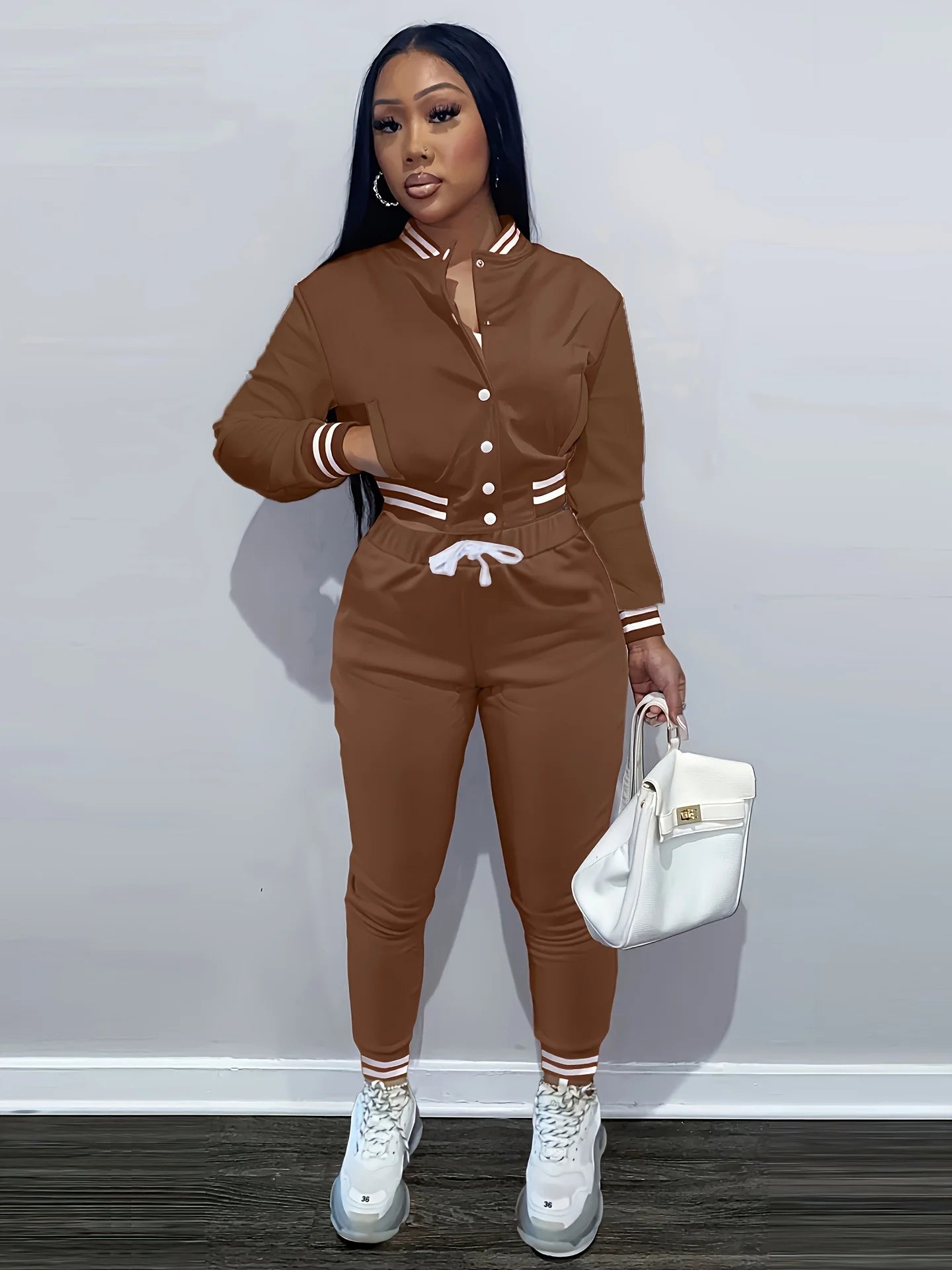 Spring and Autumn Europe and the United States Pop Women's Pure Color Jacket Single-breasted Baseball Suit Women's Sports Two-pi Good Vibrations