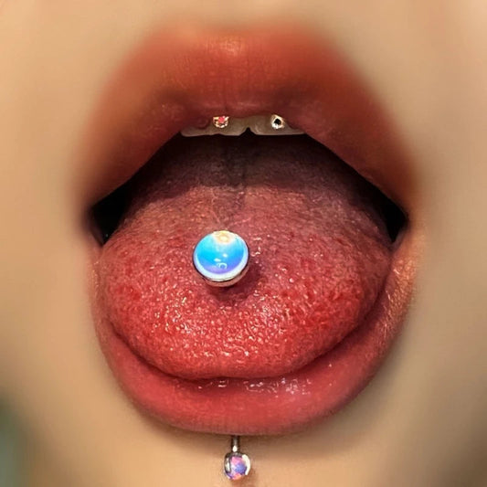 Stainless Steel Tongue Piercing Rings 14G Oil Luminescence Pink Blue Tongue Stud Studs Earrings BCR Piercings Body Jewelry Gifts Good Vibrations