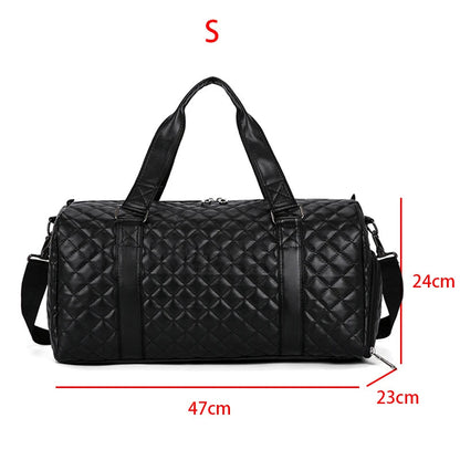 Duffle Tote Gym Fitness Bags for Woman PU Leather Handbag Travel Luggage Shoulder Sports Shoes Pocket Weekend Crossbody Bags Good Vibrations