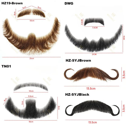 Wigundle Man's Beard Hand Made Real Hair Fake Beard Mustache Fancy Synthetic Invisible for Makeup Fake Hair Cospaly Party Tools Good Vibrations