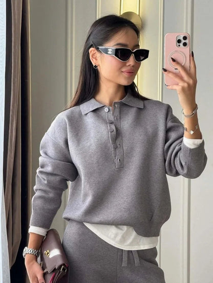 Fashion Knitting 2 Piece Sets Women Outfit Autumn Clothing Women 2026 Polo-Neck Pullover Sweater Long Pants Suit Knit Woman Sets Good Vibrations