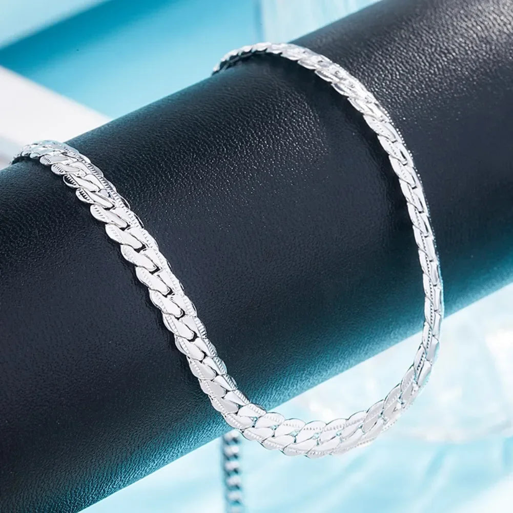 Fine Top Brand Silver Color 6mm Chain Necklace for Woman Men 16-24inch Fashion Wedding Party Jewelry Gift Dropshipping Good Vibrations