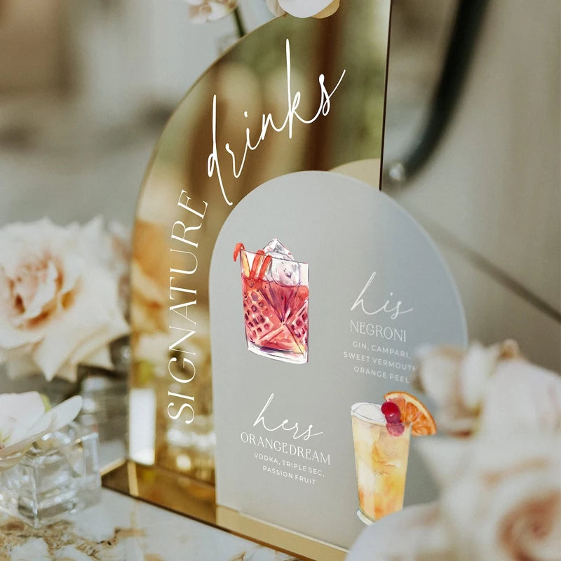 Gold Mirror Wedding Bar Menu Sign,Signature Drinks Sign,Custom Wedding Cocktails,Signature Drinks Menu,Wedding Table Decor Good Vibrations
