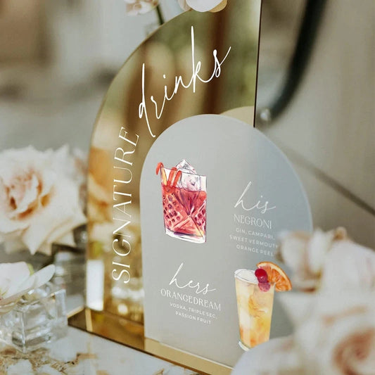 Gold Mirror Wedding Bar Menu Sign,Signature Drinks Sign,Custom Wedding Cocktails,Signature Drinks Menu,Wedding Table Decor Good Vibrations