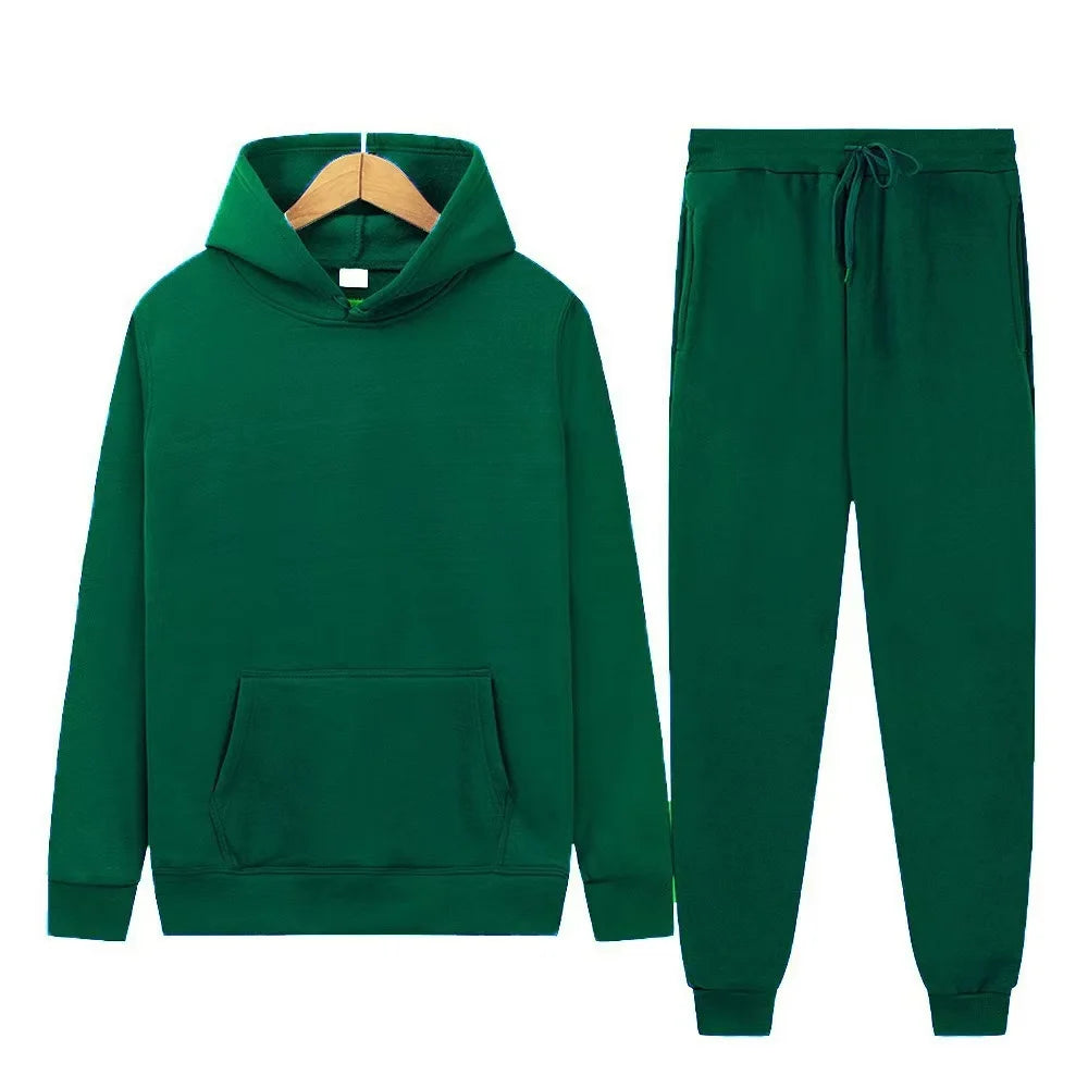 Men's Autumn and Winter New Solid Color Hoodie+pants Two-piece Set Fashionable Casual Sports Set Size S-3XL Good Vibrations