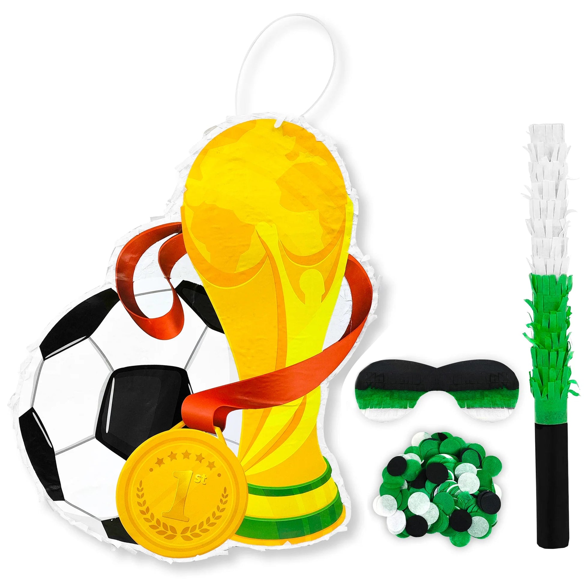 Soccer Ball Pinata, 4 Pcs Soccer Pinatas Bundle - 15.1''Soccer Theme Piñata,Soccer Party Pinata Stick&Games Blindfold etc Good Vibrations