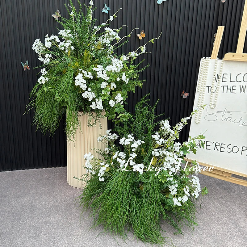 Artificial Plants Flower Arrangement Road Lead Greenery Ball Hang Flower Row Welcome Sign Decor Green Plant Floral Backdrop Prop Good Vibrations