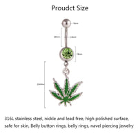 1/2pcs 316L Stainless Steel Leaf Belly Button Ring for Women, Green Maple Leaf Dangle Belly Barbell Navel Body Piercing Jewelry Good Vibrations Adult Super Store