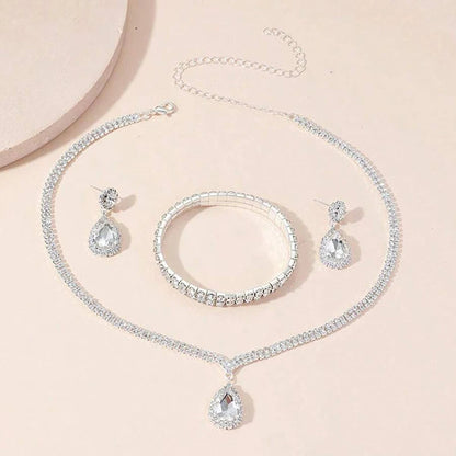 4 Pieces Luxurious Jewelry Set Exquisite Rhinestone Pendant Elegant Women's Crystal Silver Plated Necklace Earrings Bracelet Set Good Vibrations Adult Super Store