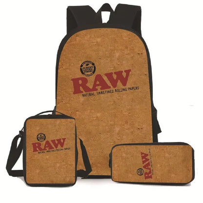 Creative Cigarette Rolling Paper Tobacco RAW 3D Print 3pcs/Set pupil School Bags Laptop Daypack Backpack Lunch bag Pencil Case Good Vibrations Adult Super Store