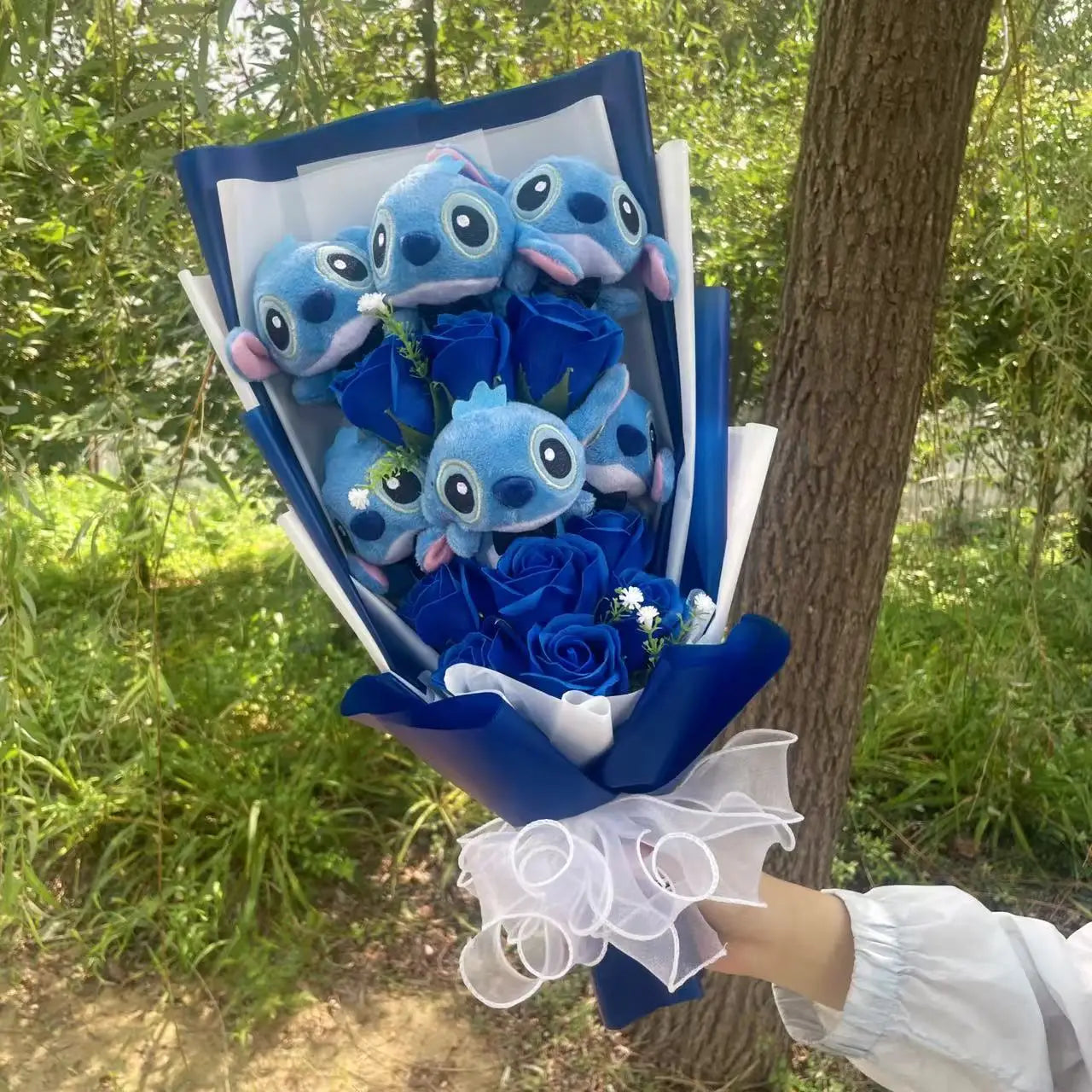 Cartoon Anime Stitch Plush Bouquet Doll Toys Stuffed Animals Creative Handmade Bouquets Birthday Christmas Valentine Gifts Good Vibrations