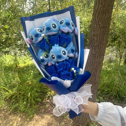 Cartoon Anime Stitch Plush Bouquet Doll Toys Stuffed Animals Creative Handmade Bouquets Birthday Christmas Valentine Gifts Good Vibrations
