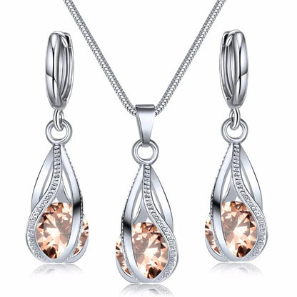 Chic Melody Pendant Necklace & Earrings Set - Glittering Zircon Crystal Jewelry for Women Good Vibrations
