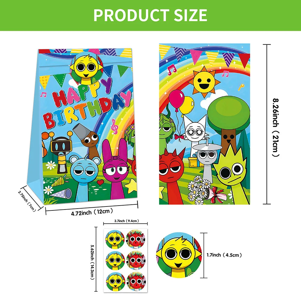Sprunki Gift Bag Birthday Party Cute Cartoon Candy Sack Fashion Kraft Paper Biscuit Package Decoration Supplies Kids Gift Good Vibrations