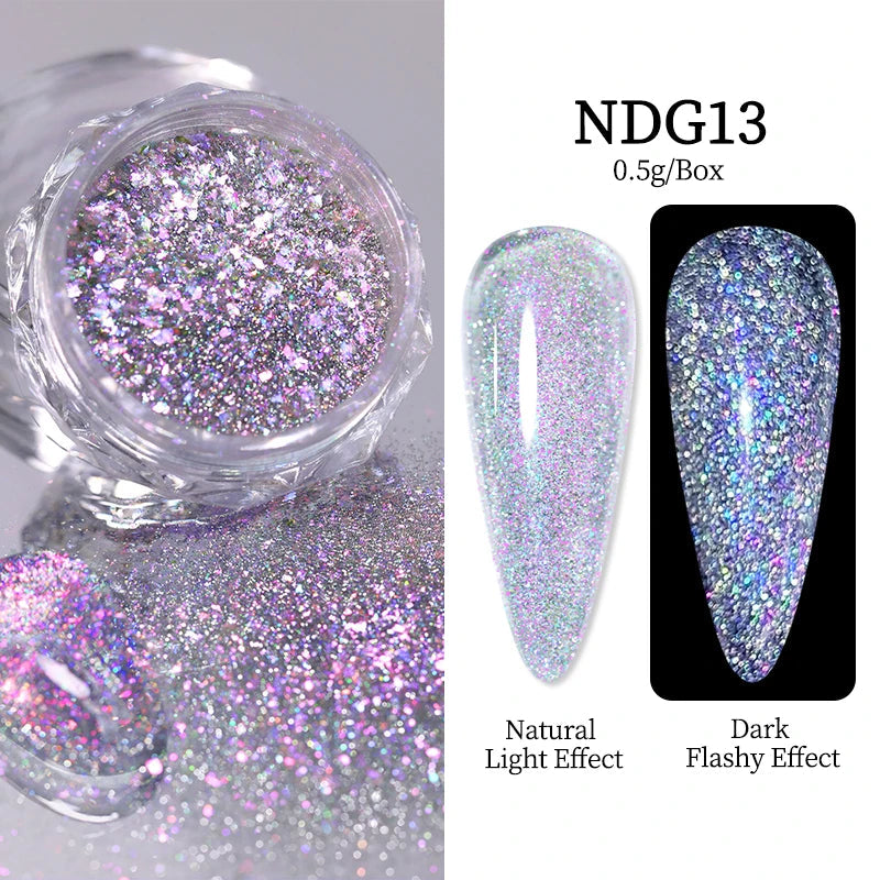 NICOLE DIARY Moonlight Mirror Nail Powder Aurora Silver Glitter Metallic Effect UV Gel Polish Pigment Chrome DIY Nail Decoration Good Vibrations