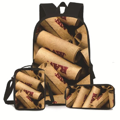 Creative Cigarette Rolling Paper Tobacco RAW 3D Print 3pcs/Set pupil School Bags Laptop Daypack Backpack Lunch bag Pencil Case Good Vibrations Adult Super Store