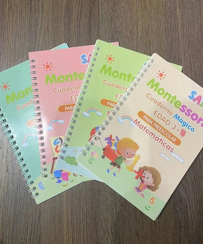 4 Books Montessori SANK English Magic Copybook Reusable Writing Practice 3D Calligraphy Book Wipe-free Education Books Good Vibrations