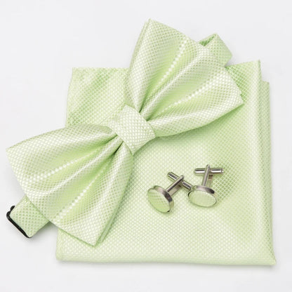Men Bowtie Set 3pcs Plaids Classic Fashion Wedding Party Formal Cufflinks Bow Tie Handkerchief Cuff Links Lots Three Piece Set Good Vibrations