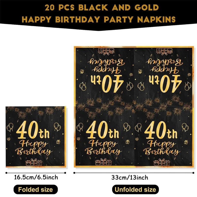 18th~60th Happy Birthday Party Napkins Black Gold Birthday Party Table Napkins Decorations Birthday Party Supplies Good Vibrations