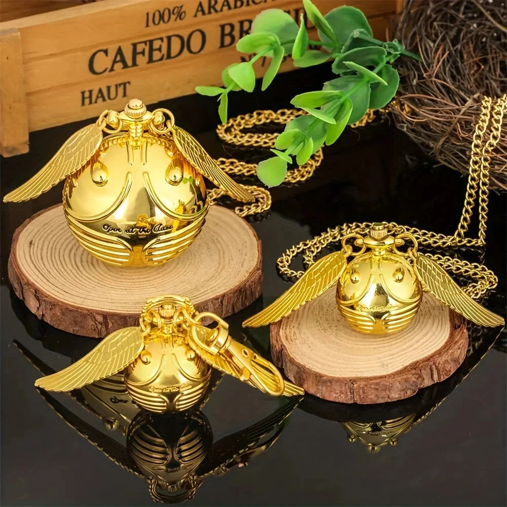 large small Golden Snitch spherical quartz pocket watch  angel wing necklace pendant pocket watch Good Vibrations