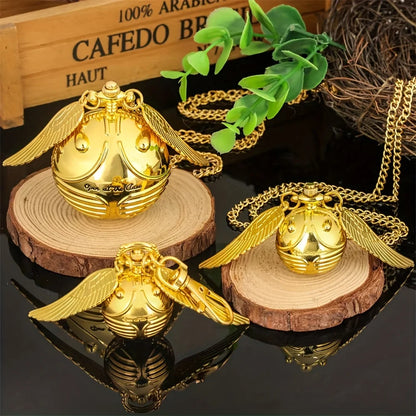 large small Golden Snitch spherical quartz pocket watch fashion sweater angel wing necklace pendant men and women pocket watch Good Vibrations