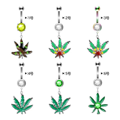 1PC Green Maple Leaf Belly Navel Ring Leaves Weed Dangle Belly Button Piercing Jewelry Surgical Steel Barbell Botton Piercing Good Vibrations Adult Super Store