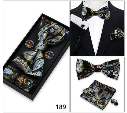 Bowtie For Men Set Gift Box Business Gift Fashion Bow Tie Pocket Square Cufflinks Set Bowtie 3pcs For Wedding Hanky Cravata Neck
