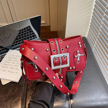 Shoulder Bag for Women Punk Style Purse PU Leather Rock Fashion Handbags with Rivet Small Trendy Armpit Purse Bolso Mujer сумка Good Vibrations