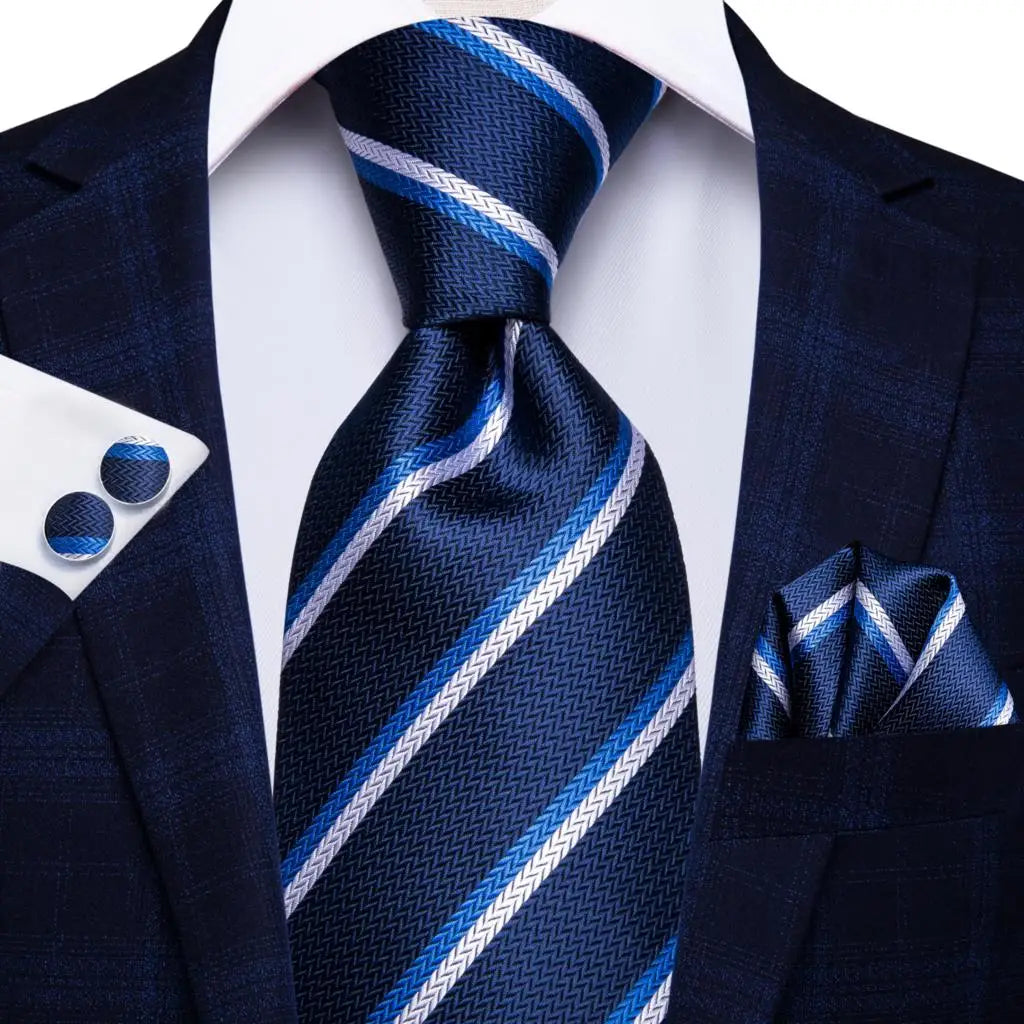 Hi-Tie Blue Business Solid 100% Silk Men's Tie NeckTie 8.5cm Ties for Men Formal Luxury Wedding High Quality Gravata Good Vibrations