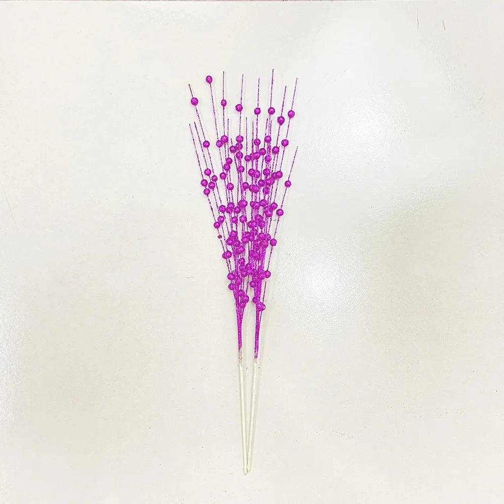 Christmas Tree Decoration, Fake Glitter Berry Leave, Dried Branch, Golden Powder, Flower Material, New Year Party, 1Pc, 12 Forks Good Vibrations