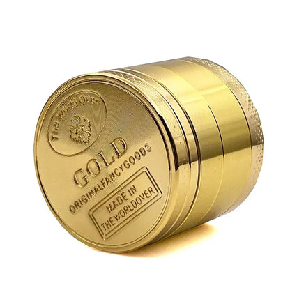 Gold zinc alloy herb grinder, 4-part design, 40mm size, tobacco crusher, cigarette accessory.