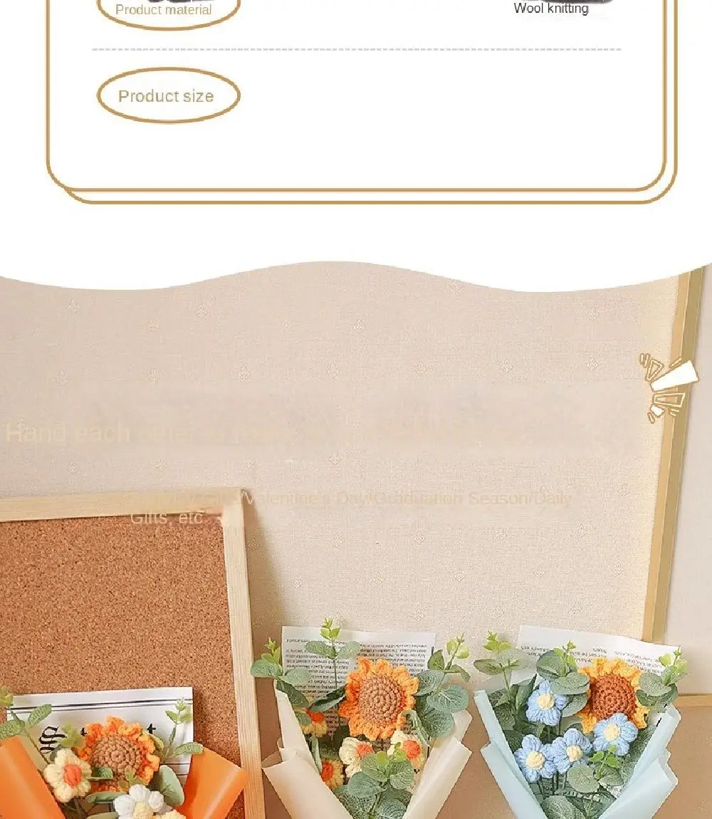 Artificial Flower Crochet Bouquet Handmade Eternal Flower Sunflower Daisy Bouquet Anniversary Mothers Day Birthday Gift Good Vibrations