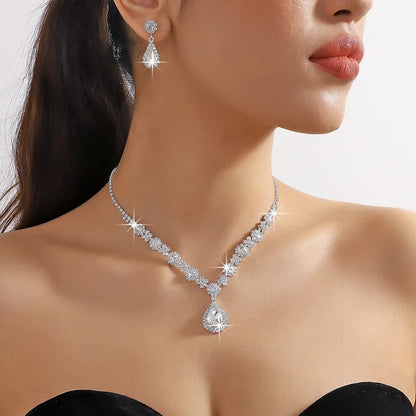 3 pieces of women's crystal droplet necklace with earrings set for wedding evening dress accessories Good Vibrations