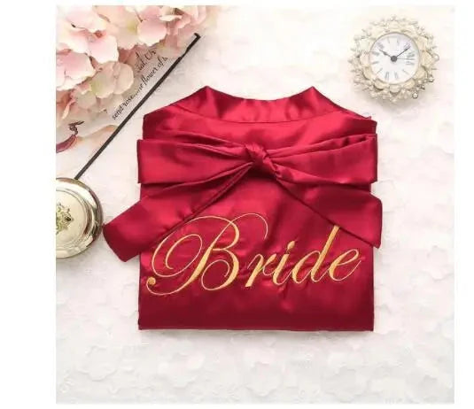 Bride Bridesmaid Wedding Robe Embroidery Kimono Bathrobe Gown Nightgown Casual Satin Short Women Sexy Nightwear Sleepwear Good Vibrations