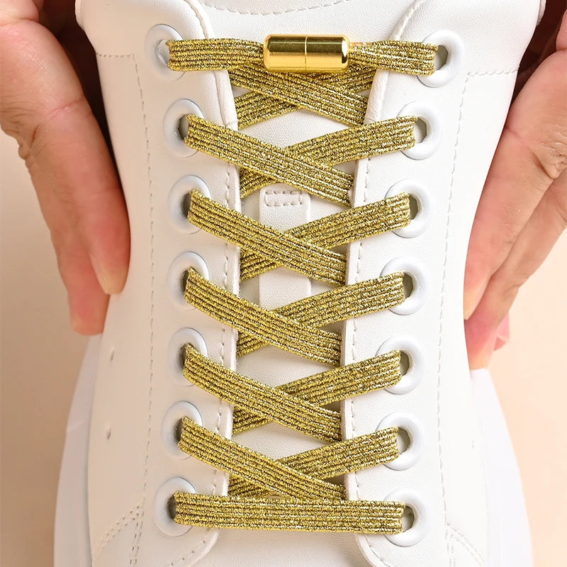 1Pair No Tie Shoe Laces Colorful Buckle Shoelaces Pearl Light Colorful Fashion Without Ties Elastic Laces Sneaker Kids Adult Good Vibrations