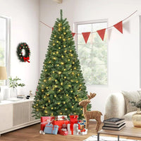 5 to 10ft Artificial Christmas Tree , Snow Flocked Full Prelighted Xmas Tree with 2084 Branch Tips, 900 Incandescent Lights Good Vibrations