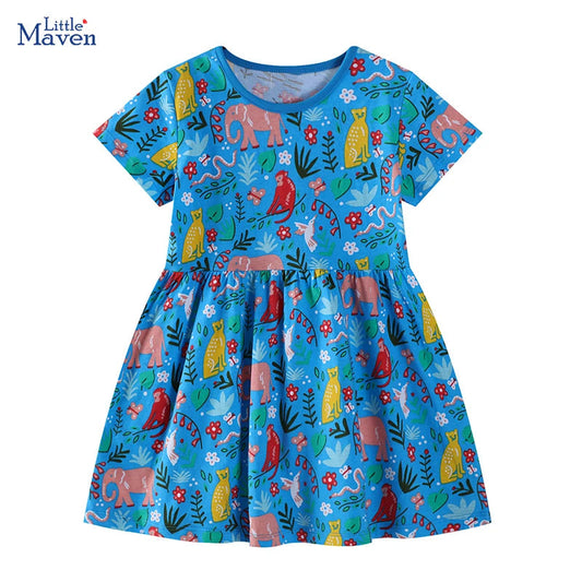 Little maven 2025 Summer New Kids Clothes Baby Girls Children's Clothing Cartoon Animals Dresses 2-7 Years Good Vibrations
