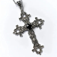 Gothic Irregular Cross Clavicle Chain Necklaces Y2K Punk Crystal Big Cross Pendant Necklaces for Women Men Aesthetic Jewelry Good Vibrations